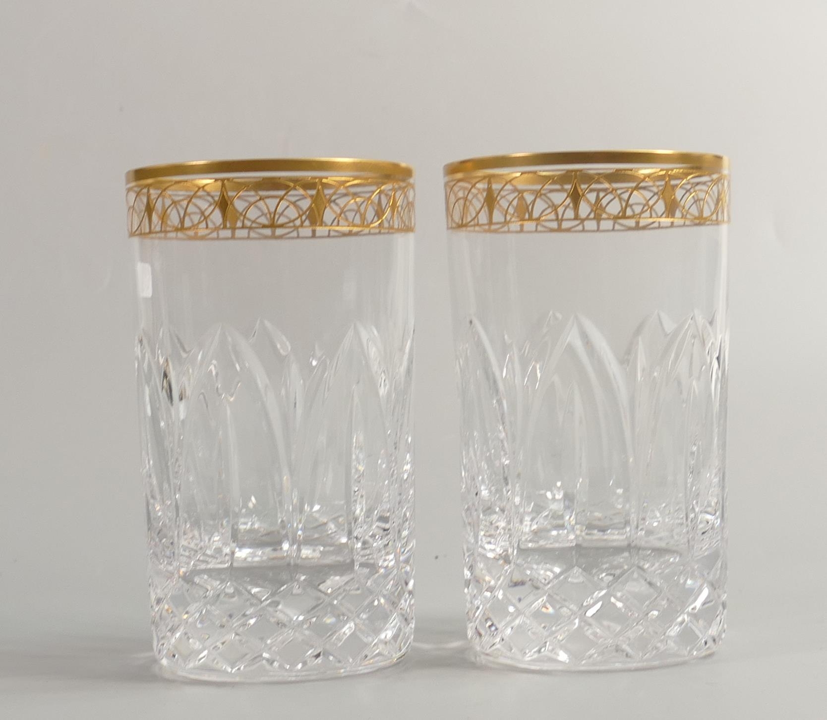 De Lamerie Fine Bone China Glass Crystal Trellis Patterned heavily gilded Tumblers, Made in England,