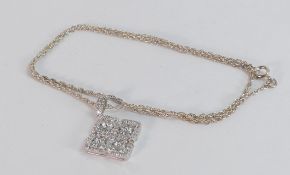 Silver & white stone pendant 21mm wide & 45cm double link silver chain