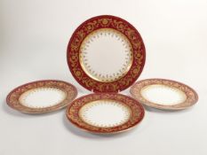 De Lamerie Fine Bone China, four heavily gilded Versailles pattern plates, specially made high end
