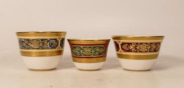 De Lamerie Fine Bone China 12 Empire pattern Arabic Tea Cups, in three different colours, diameter