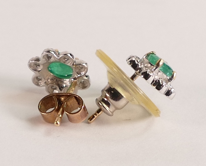 Pair 9ct earrings set with emerald & diamonds, 1.6g. - Image 2 of 2