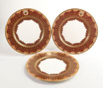 De Lamerie Fine Bone China, three heavily gilded Dinner Plates, specially made high end quality