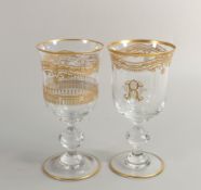 De Lamerie Fine Bone China Glass Crystal Patterned heavily gilded Red Wine Glasses with Letter R,