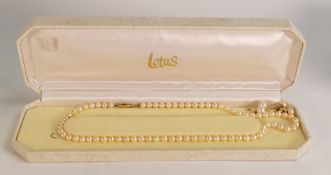 A Pearl Necklace with 9ct gold clasp together with two pairs 9ct gold pearl earrings. (5)
