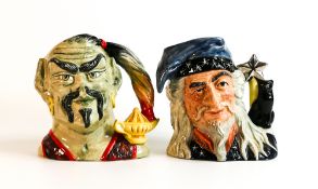 Royal Doulton large character jugs to include The Genie D6892 and The Wizard D6862 ( tiny chip