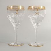 De Lamerie Fine Bone China Glass Crystal Patterned heavily gilded wine glasses, Made in England,