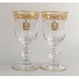 De Lamerie Fine Bone China Glass Crystal Patterned heavily gilded Wine Glasses with eagle motif,