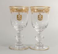 De Lamerie Fine Bone China Glass Crystal Patterned heavily gilded Wine Glasses with eagle motif,