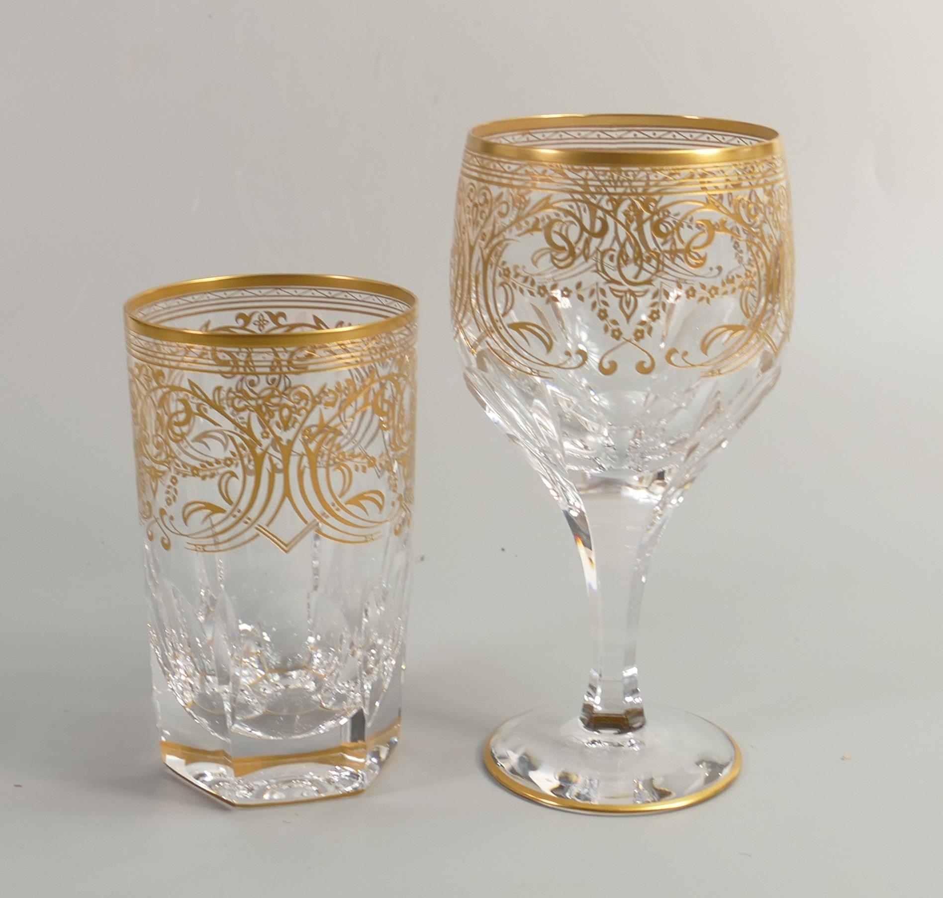 De Lamerie Fine Bone China Glass Crystal Patterned heavily gilded White Wine Glass & Tumbler, Made