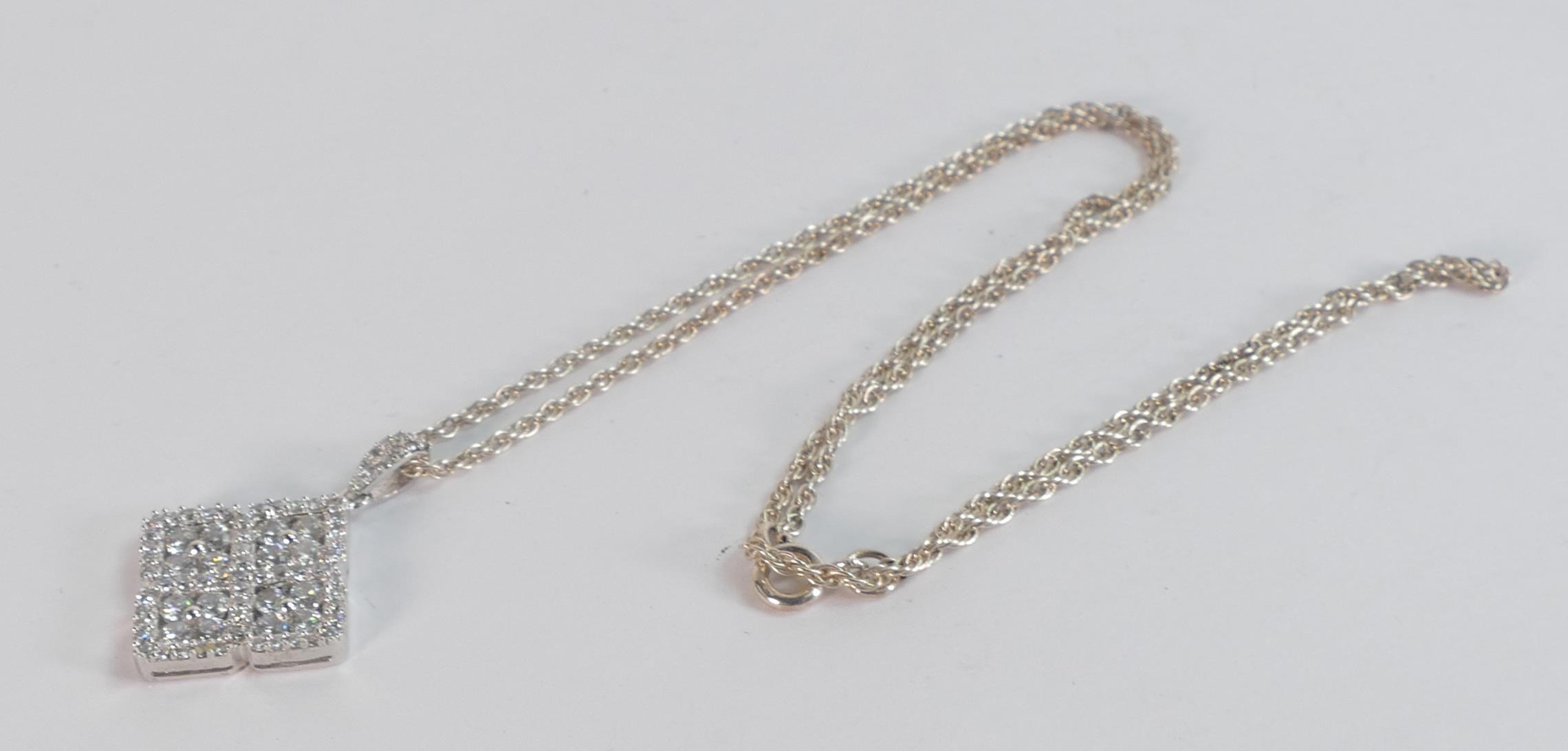 Silver & white stone pendant 21mm wide & 45cm double link silver chain - Image 2 of 2
