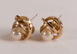 Pair 9ct earrings, each set with a single pearl,1.5g.