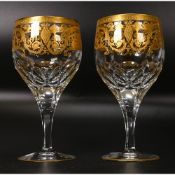 Two De Lamerie Fine Bone China heavily gilded Robert Adam Pattern Water / Wine Glass Goblets in
