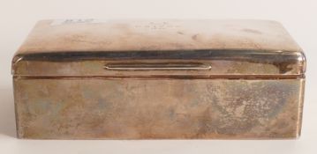 Silver cigarette box with clear hallmarks for Birmingham 1898. Poor fitting top, initials and