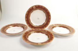 De Lamerie Fine Bone China, four heavily gilded large rimmed bowls, specially made high end
