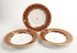 De Lamerie Fine Bone China, three heavily gilded large rimmed bowls, specially made high end quality