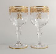 De Lamerie Fine Bone China Glass Crystal Patterned heavily gilded Wine Glasses with the letter R,