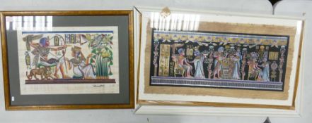 Two Framed Artworks based on Egyptian Hireoglyphics. (one frame a/f) Size of Largest: Height: 58cm