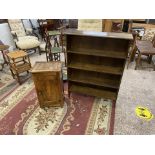 Wooden Bookcase together with 19th Century Small Distressed Cabinet. Woodworm holes throughout