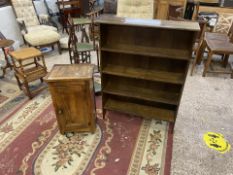 Wooden Bookcase together with 19th Century Small Distressed Cabinet. Woodworm holes throughout