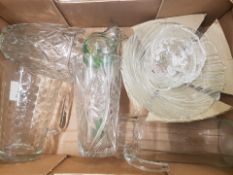 A large collection of cut & pressed glass items including Jugs, Vases, Punch Bowl etc