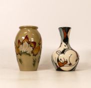 Moorcroft pole to pole rabbits vase (2nds)together with toadstool vase. Height of tallest 11cm, both