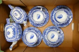 A Collection of Spode Blue Italian items to include teapots and breakfast trios (1 Tray)