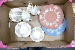 A mixed collection to include Wedgwood terracotta and blue jasperware plates together with a