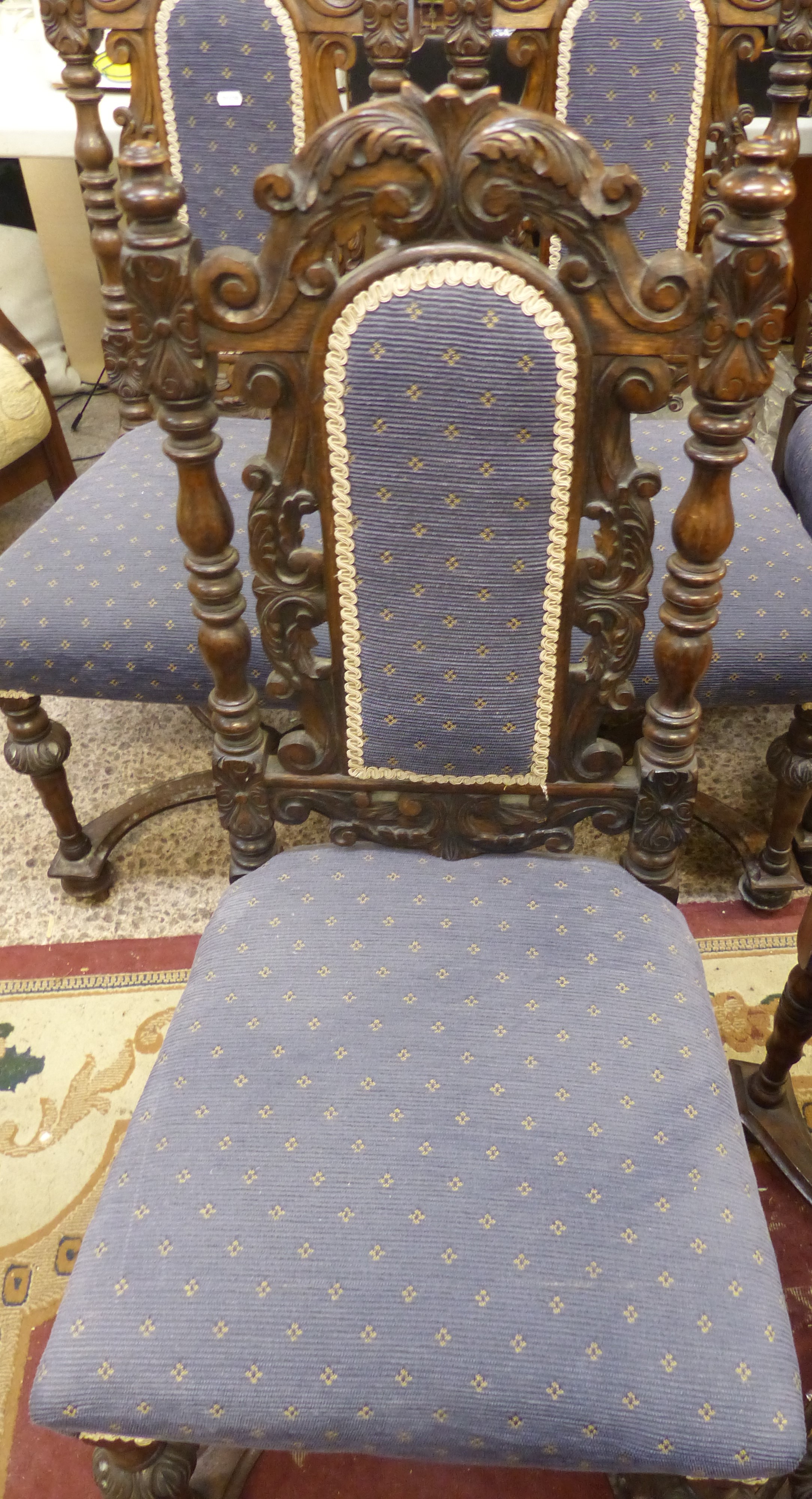 Set of 6 late victorian dining chairs with x frame stretchered supports - Image 2 of 3