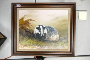MIKE NANCE, Oil on Canvas of a Badger in natural setting, signed lower right. Size incl. frame,