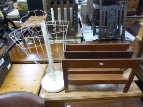 A Mid-Century Wireframe Mannequin Body on White Painted Stand together with Magazine Rack of similar