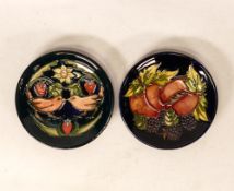 Two Moorcroft pin dishes in the Strawberry Thief and Blackberries & Apricot designs. Both Boxed