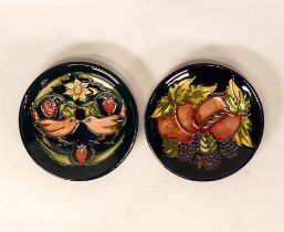 Two Moorcroft pin dishes in the Strawberry Thief and Blackberries & Apricot designs. Both Boxed