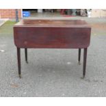 19th Century Drop Leaf Table with one locking and one false drawer on Brass Castors. Height: 72cm