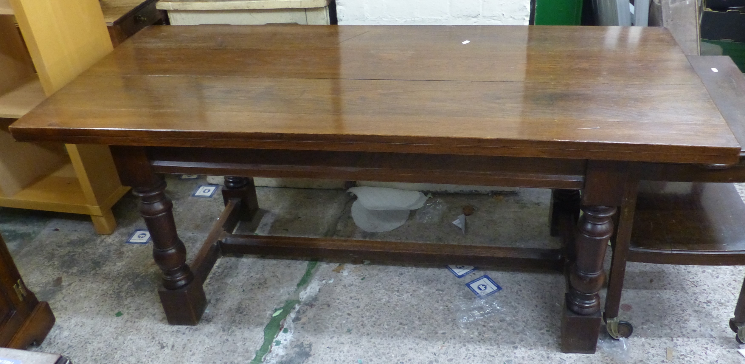 Large Oak refectory dining table with single drawer at each short end -183cm Long x 80cm D x 76cm H