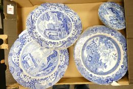 A mixed collection oof Spode & Burleigh Blue & White decorated plates