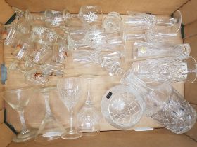 A mixed collection of glass and crystal ware items to include Crystal Decanter, crystal vases,