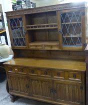 Late 20th century Linen fold Oak dresser 150cm W x 48cm D x 175cm H