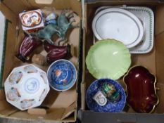 A Mixed Collection of Items to Include Oriental Fruit Bowl, Carlton Ware Rouge Royal Vases (a/f),