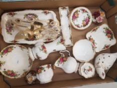 Royal Albert Old Country Roses pattern items to include Milk jug, sugar bowl, preserve pot, vase,