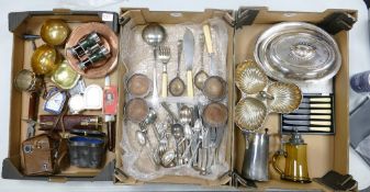 Three Boxes of Metalware and Similar to include Carving Set, Loose Cutlery, Boxed Knife Set,