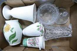 A Mixed Collection of Ceramics and Glassware to include Wedgwood Cream Vase, Sarahs Garden Vase,
