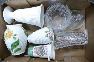 A Mixed Collection of Ceramics and Glassware to include Wedgwood Cream Vase, Sarahs Garden Vase,