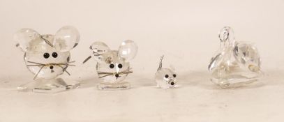 Swarovski Crystal animals including 3 Mice & Swan, tallest 6cm(4)