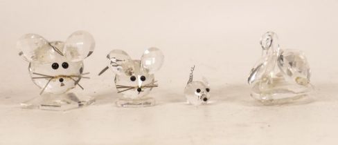 Swarovski Crystal animals including 3 Mice & Swan, tallest 6cm(4)