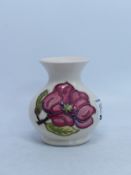 Moorcroft Pink Magnolia on cream vase height 9cm Silver Line Seconds