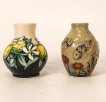 Two Moorcroft miniature vases in the Lemon tree and Fish design. Both Boxed