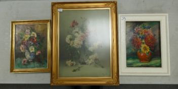 Three Floral Still Life Paintings to include one watercolour signed Margaret Bice and two other