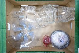 A Mixed Collection of Glass and Crystal to include Mid-century Blue Frosted Glass, Jugs, Pitchers