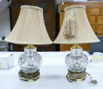 Waterford Kent Accent Cut Glass Crystal & Brass Table lamps, height without shade 29cm(2)