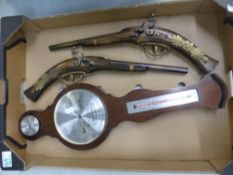 Barometer Together With Two Wall Hanging Flint Lock Decorative Pistol (1 Tray)
